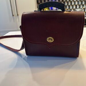 Vintage Black Cat Structured Leather Crossbody Bag in Deep Burgundy